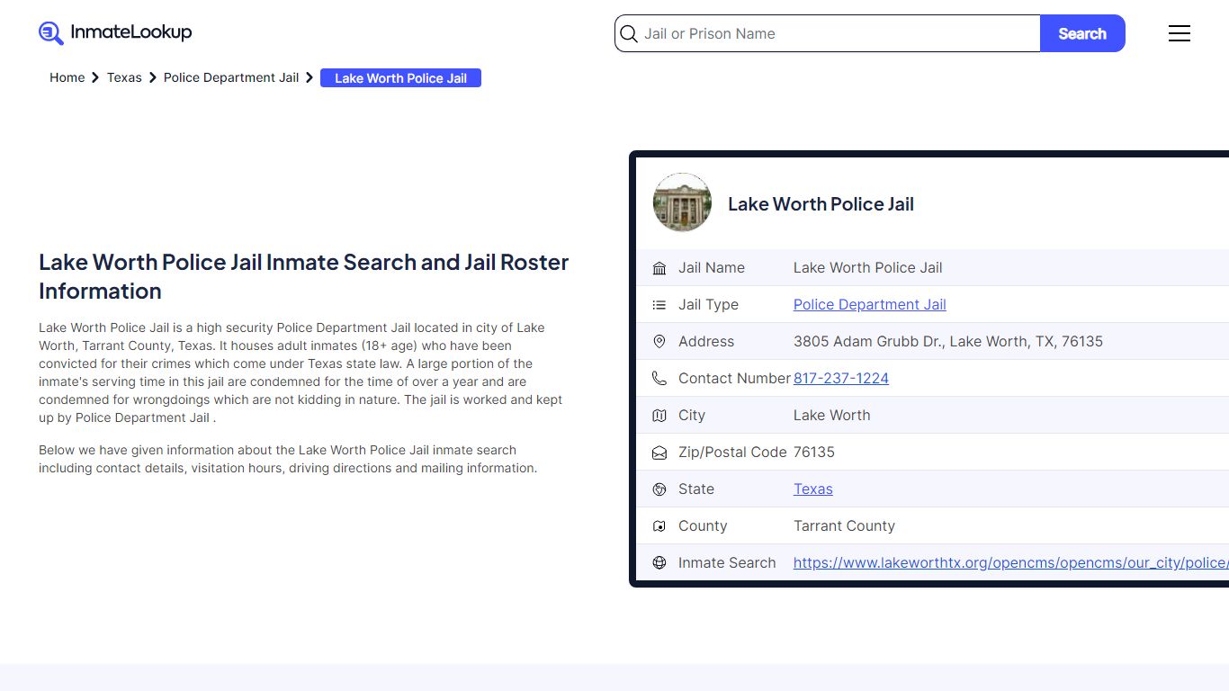 Lake Worth Police Jail Inmate Search and Jail Roster Information